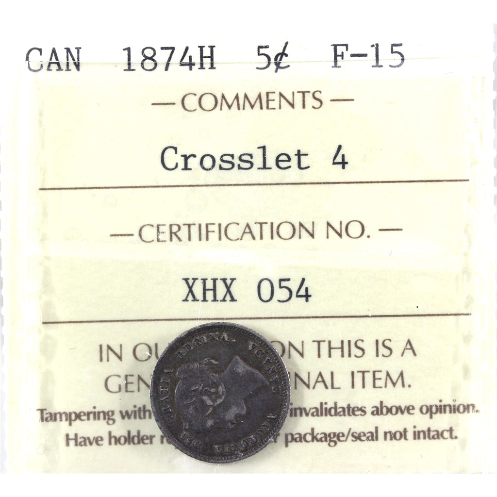 1874H Crosslet 4 Canada 5-cents ICCS Certified F15