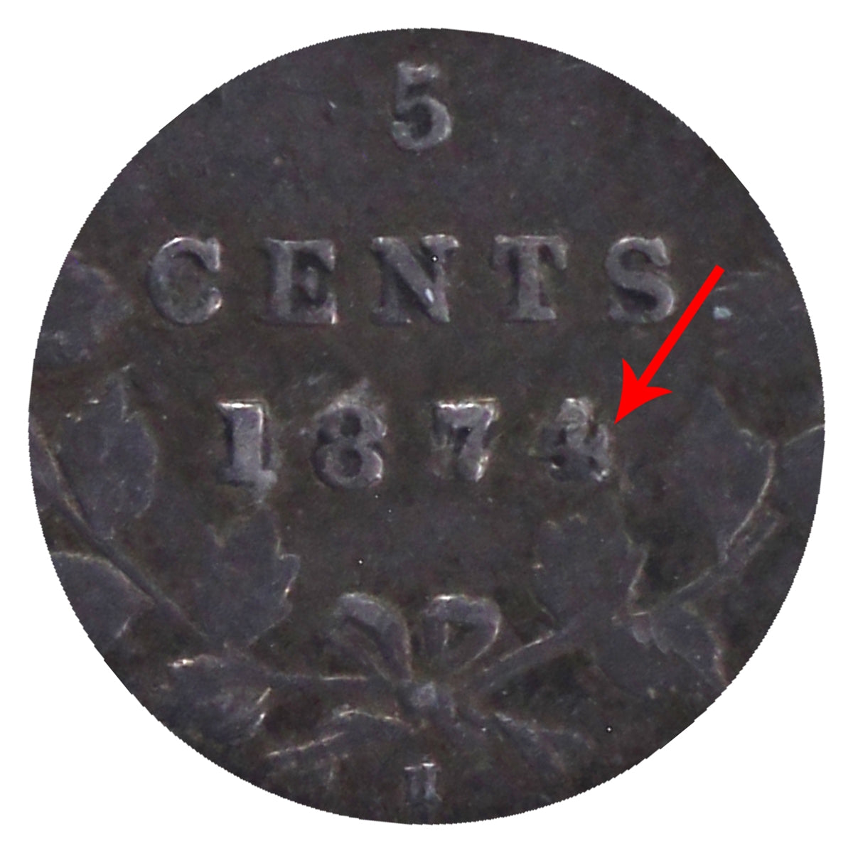 1874H Crosslet 4 Canada 5-cents ICCS Certified F15