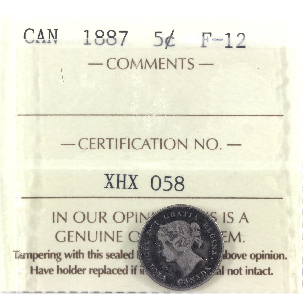 1887 Canada 5-cents ICCS Certified F12
