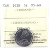 1928 Canada 5-cents ICCS Certtified MS60