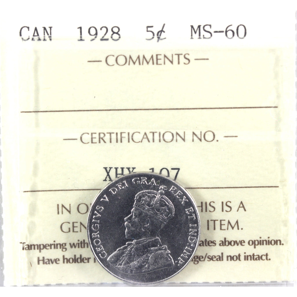 1928 Canada 5-cents ICCS Certtified MS60