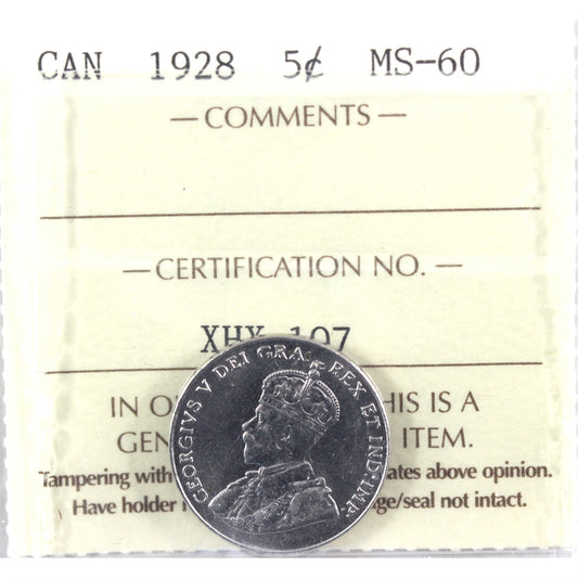1928 Canada 5-cents ICCS Certtified MS60