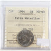 1964 Extra Water Line Canada 5-cents ICCS Certified MS60