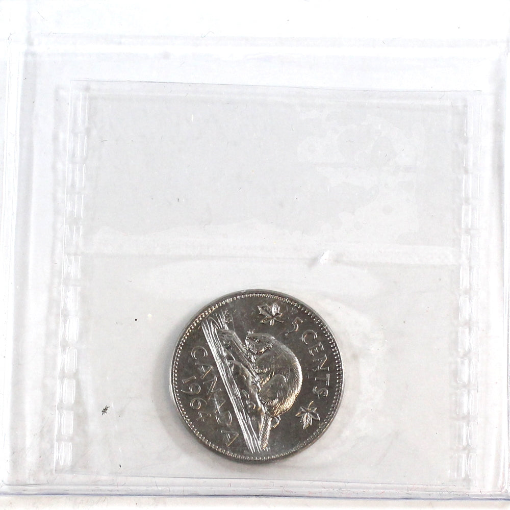 1964 Extra Water Line Canada 5-cents ICCS Certified MS60