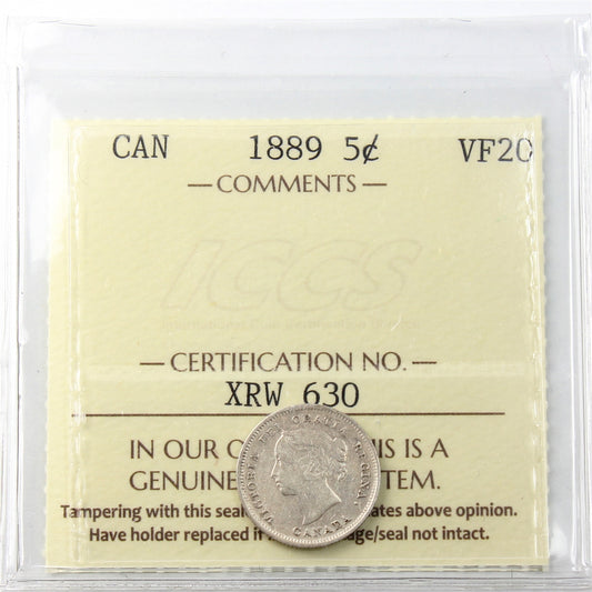 1889 Canada 5-cents ICCS Certified VF20