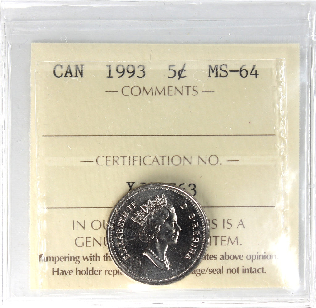 1993 Canada 5-cents ICCS Certified MS64