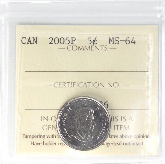 2005P Canada 5-cents ICCS Certified MS64