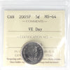 2005P VE Day Canada 5-cents ICCS Certified MS64
