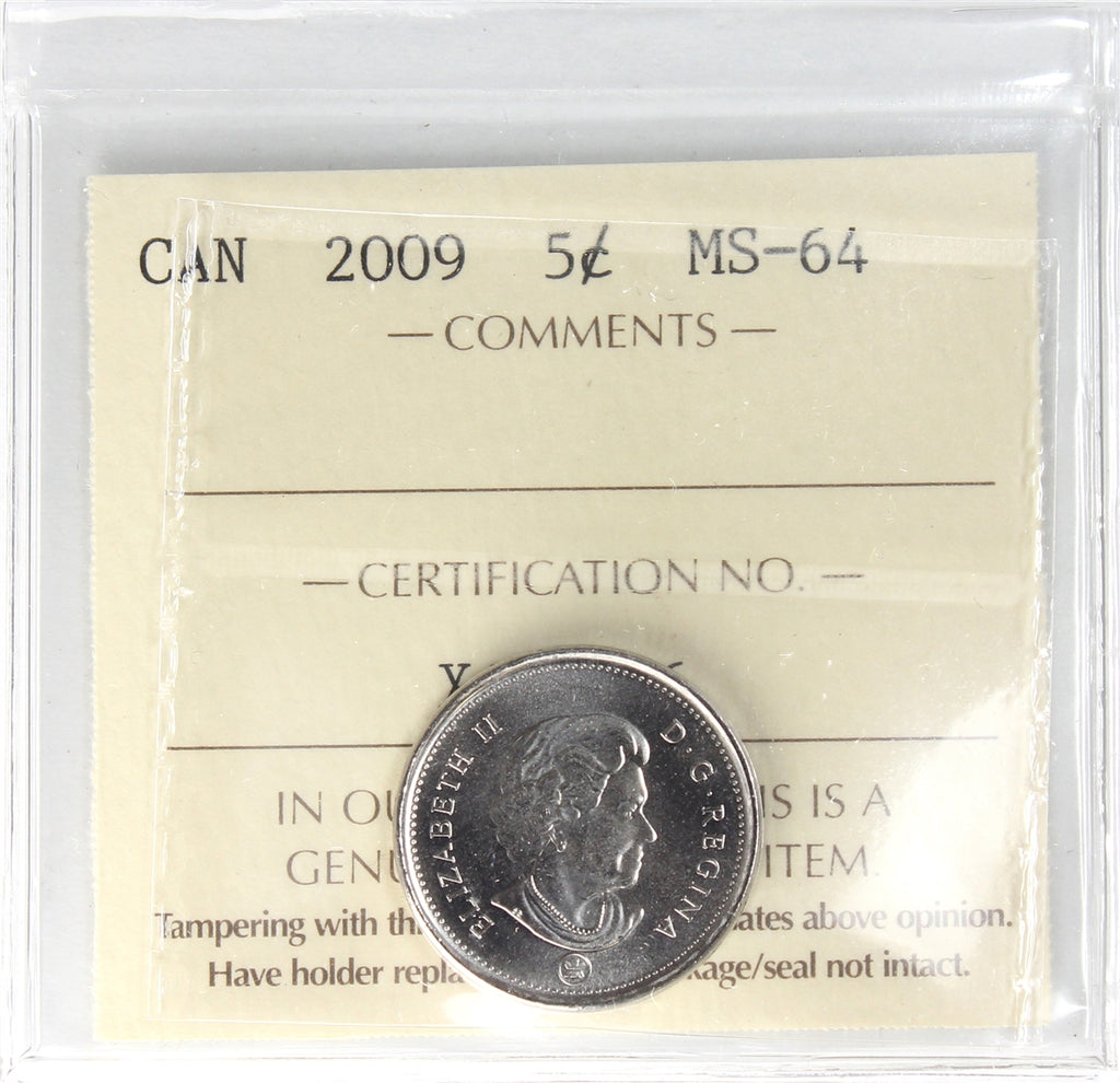 2009 Canada 5-cents ICCS Certified MS64