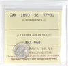 1893 Canada 5-cents ICCS Certified VF30
