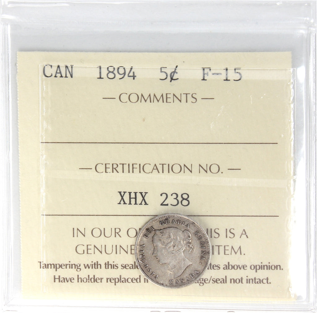 1894 Canada 5-cents ICCS Certified F15