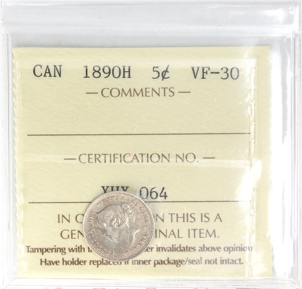 1890H Canada 5-cents ICCS Certified VF30