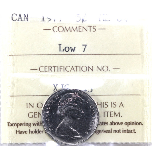 1977 Low 7 Canada 5-cents ICCS Certified MS64