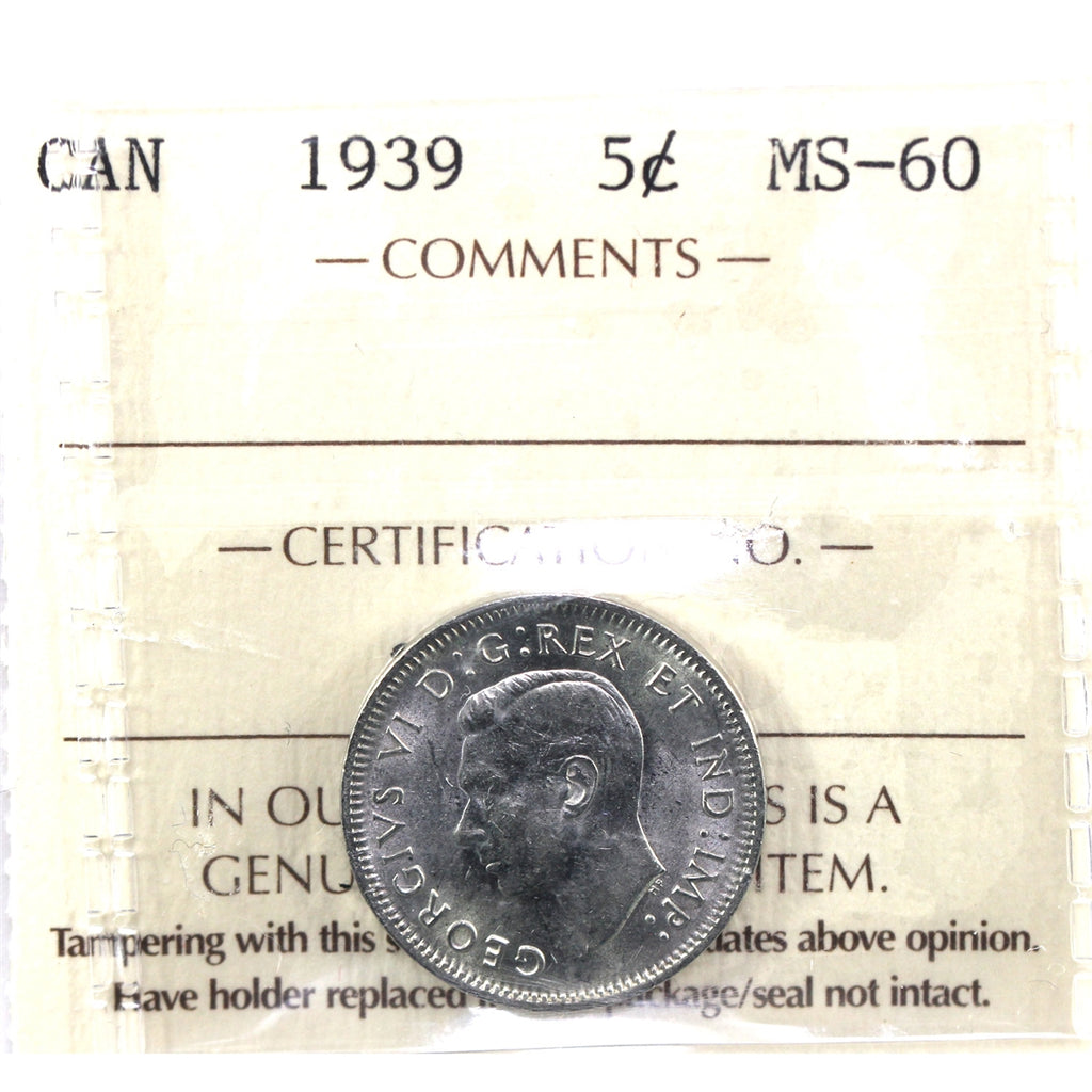 1939 Canada 5-cents ICCS Certified MS60