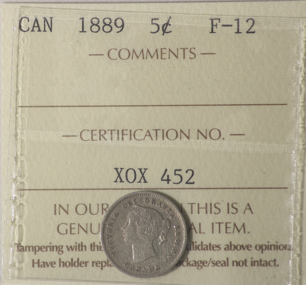 1889 Canada 5-cents ICCS Certified F12