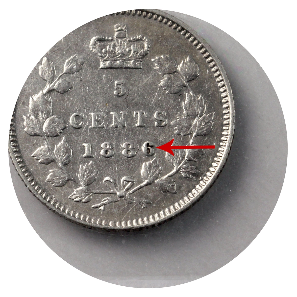 1886 Large 6 Canada 5-cents ICCS Certified VF30