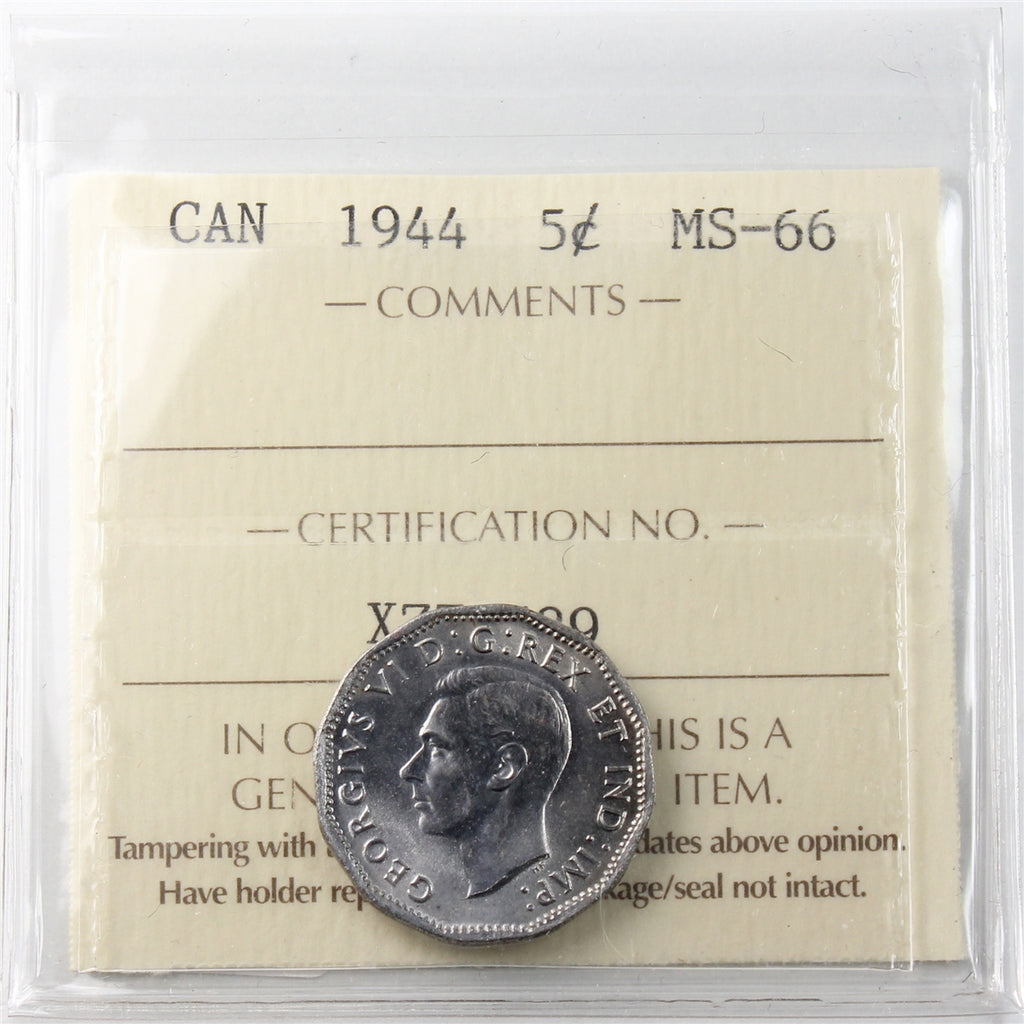 1944 Canada 5-cents ICCS Certified MS66