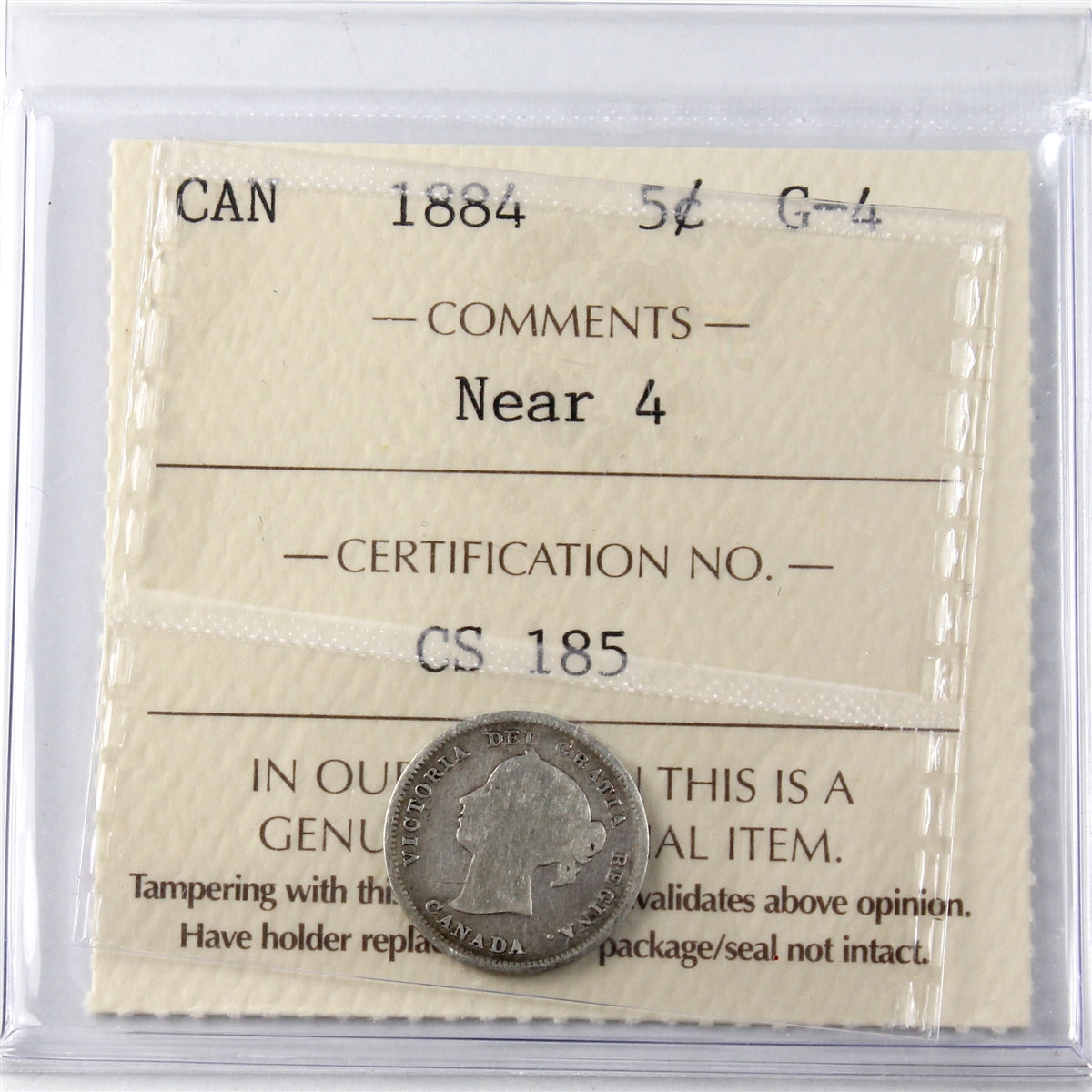 1884 Near 4 Canada 5-cents ICCS Certified G4
