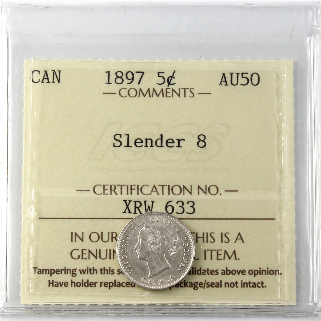 1897 Slender 8 Canada 5-cents ICCS Certified AU50
