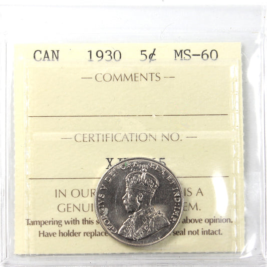1930 Canada 5-cents ICCS Certified MS60