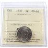 1937 Canada 5-cents ICCS Certified MS64