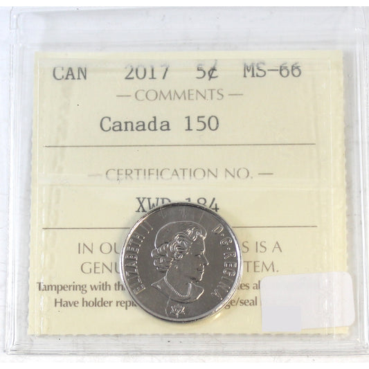 2017 Canada 150th 5-cents ICCS Certified MS66