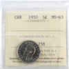 1950 Canada 5-cents ICCS Certified MS63