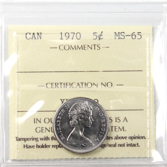 1970 Canada 5-cents ICCS Certified MS65