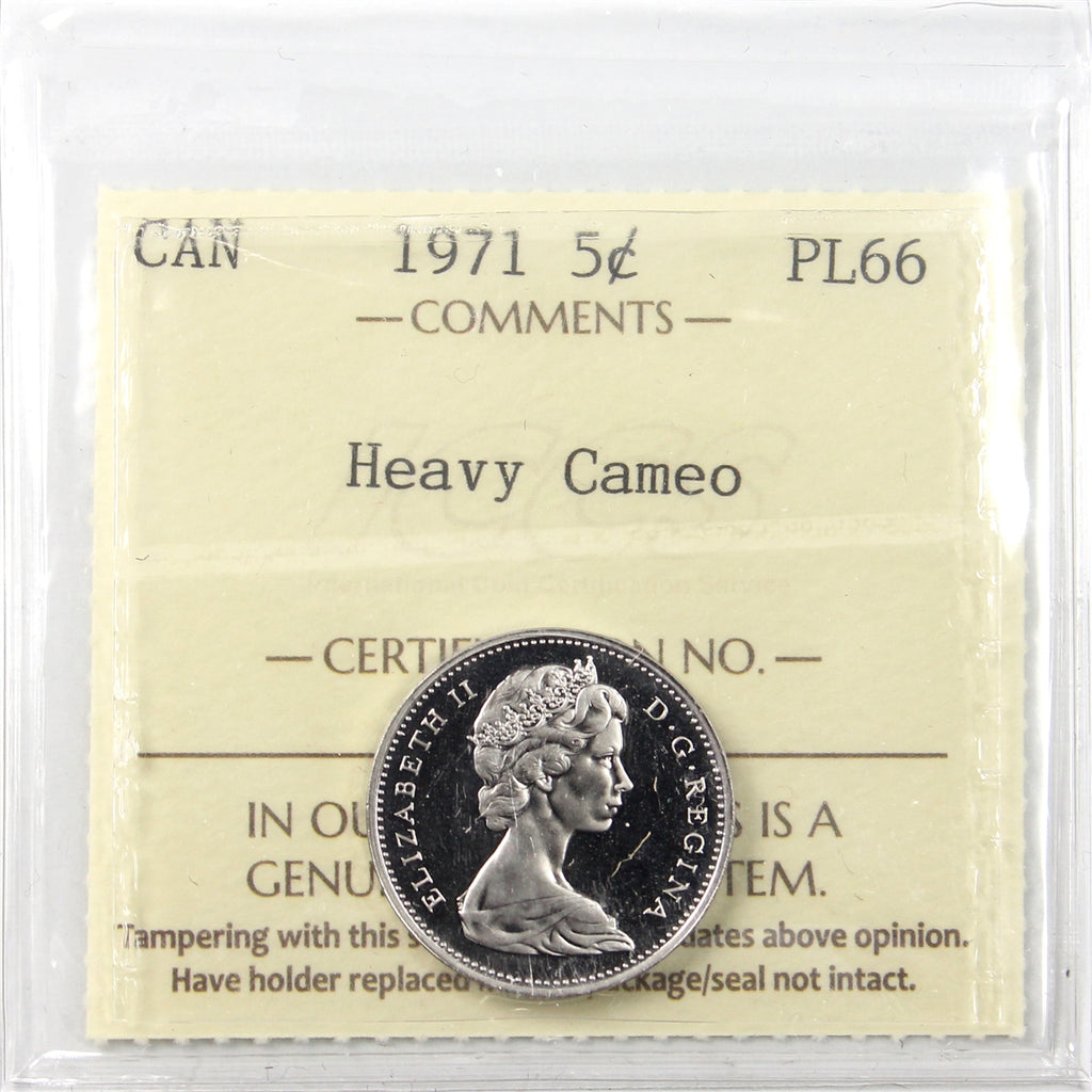1971 Canada 5-cents ICCS Certified PL66 Heavy Cameo