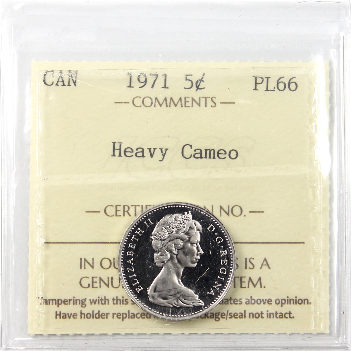 1971 Canada 5-cents ICCS Certified PL66 Heavy Cameo