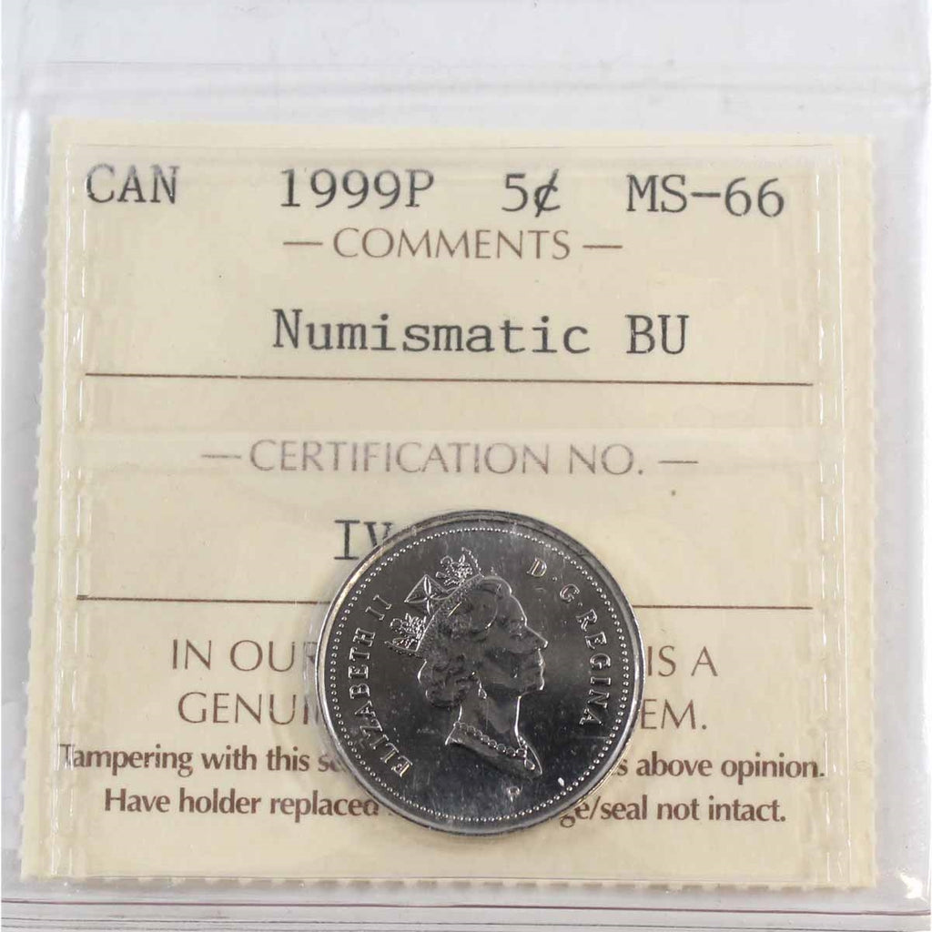1999P Canada 5-cents ICCS Certified MS66 Numismatic BU