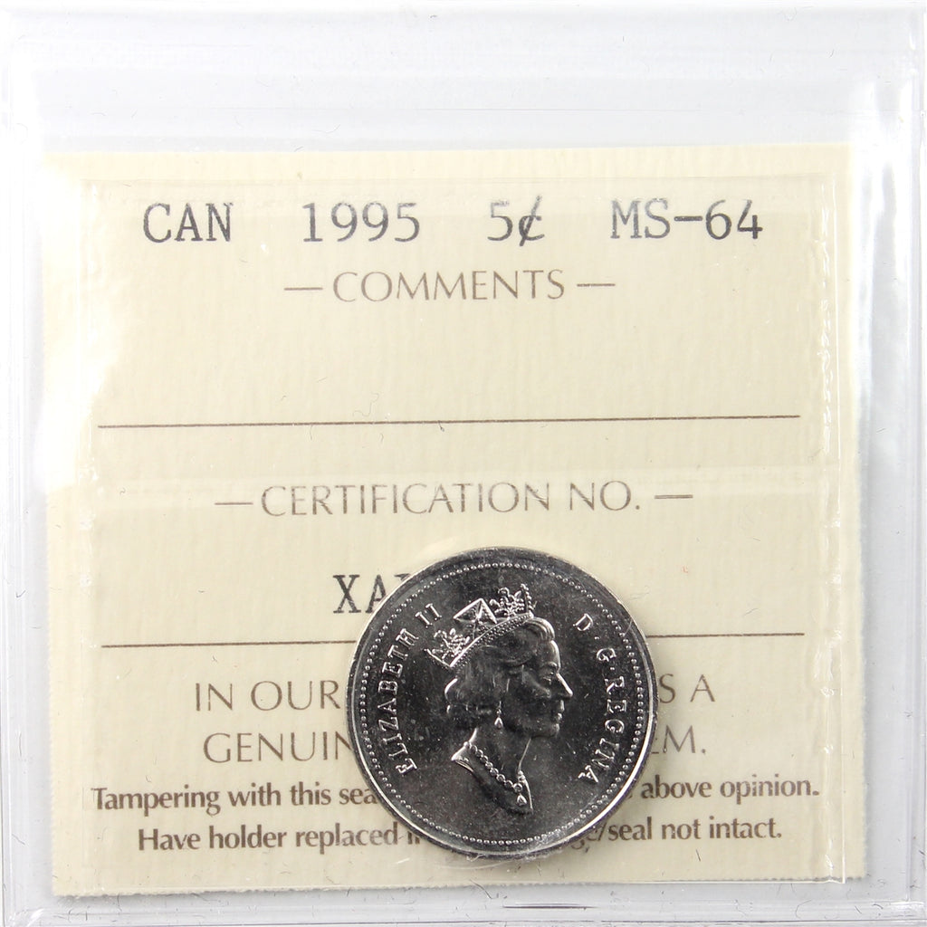 1995 Canada 5-cents ICCS Certified MS64