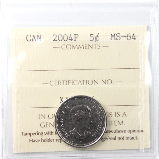 2004P Canada 5-cents ICCS Certified MS64