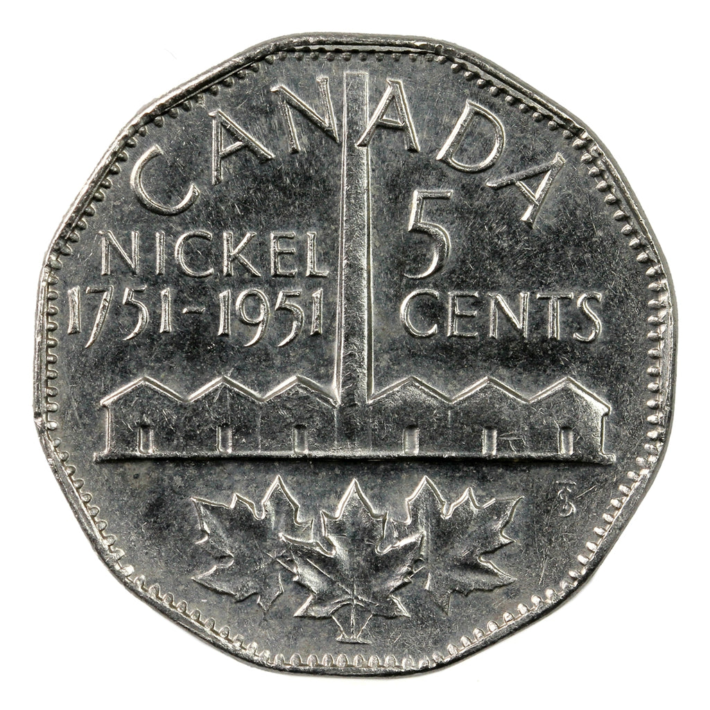 1951 Refinery Half Moon Canada 5-cents Brilliant Uncirculated (MS63)