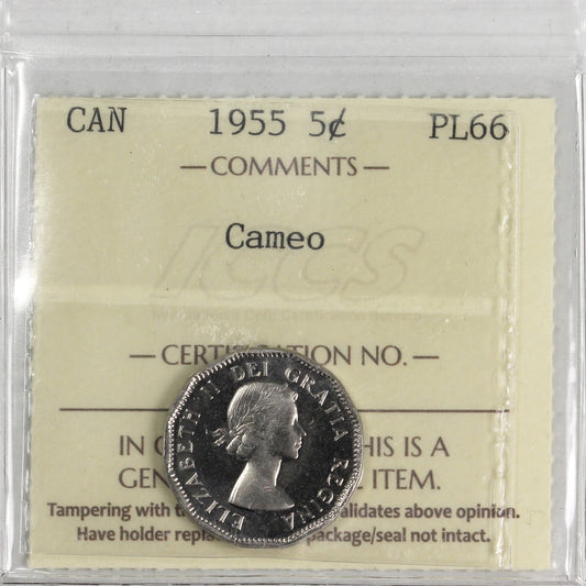 1955 Canada 5-cents ICCS Certified PL-66 Cameo