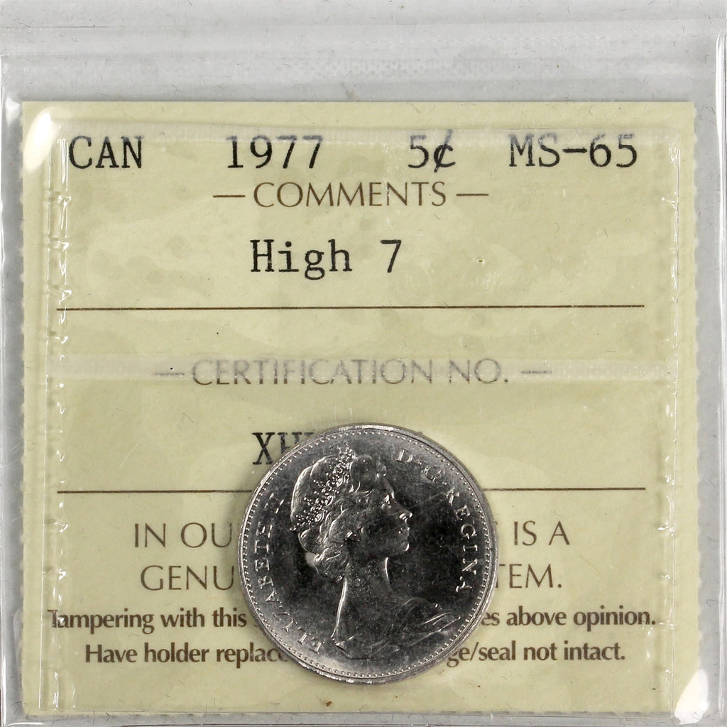 1977 High 7 Canada 5-cents ICCS Certified MS65