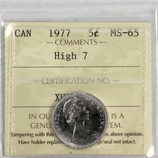 1977 High 7 Canada 5-cents ICCS Certified MS65