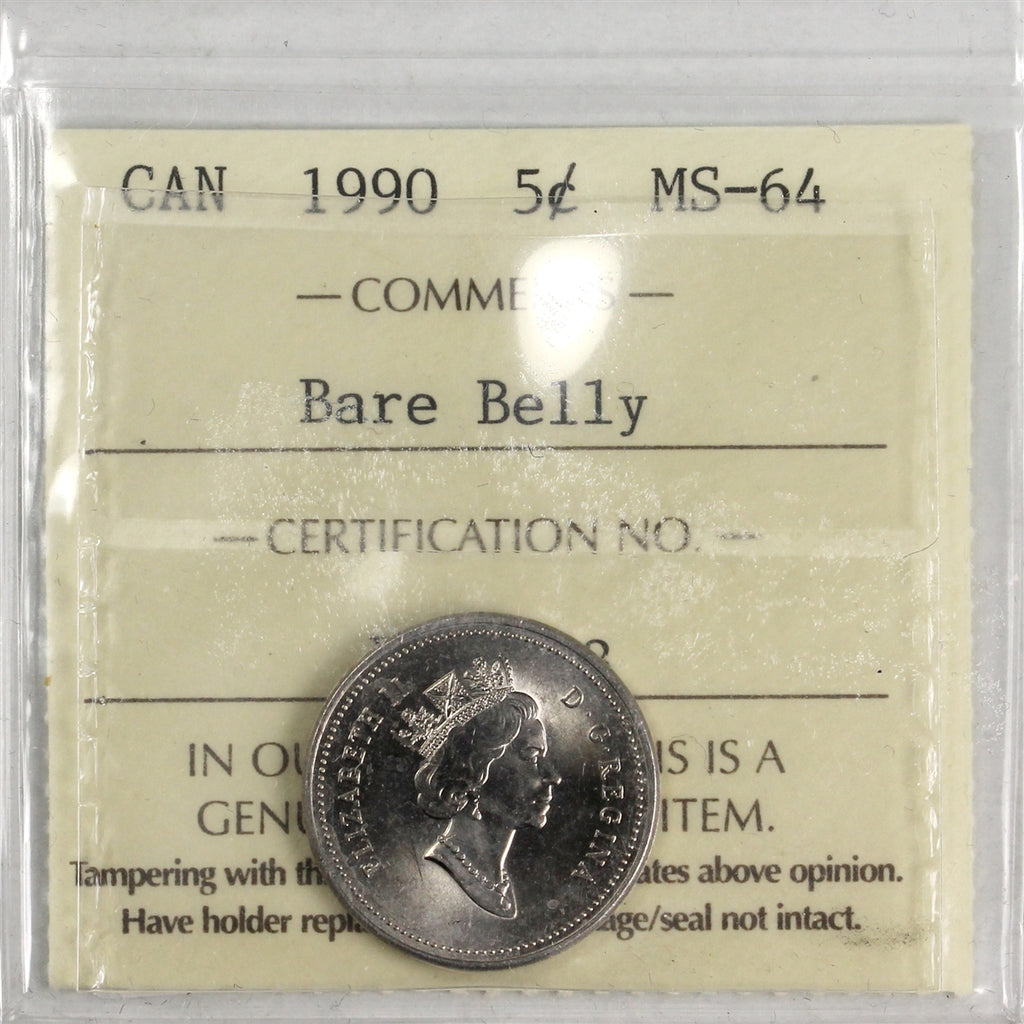 1990 Bare Belly Canada 5-cents ICCS Certified MS64