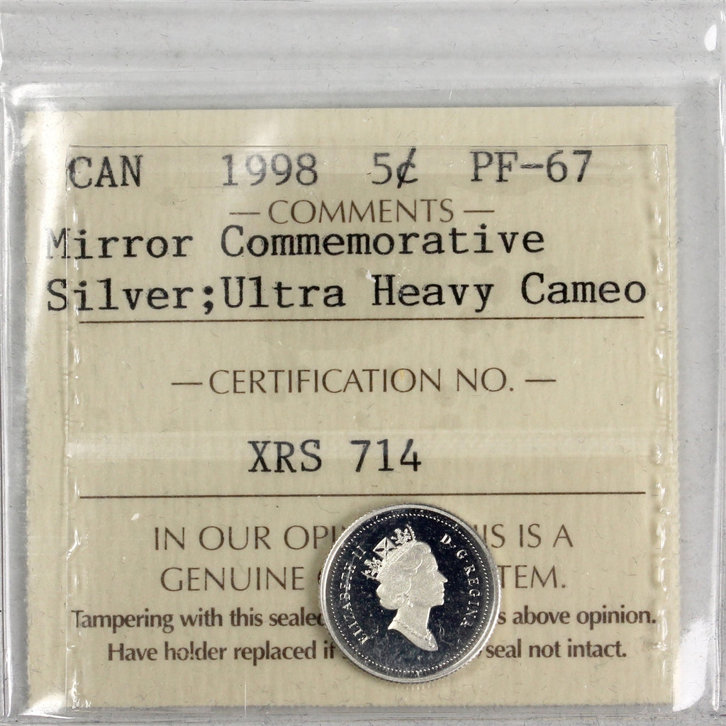 1998 Mirror Commemorative Silver Canada 5-cents ICCS Certified PF-67 Ultra Heavy Cameo