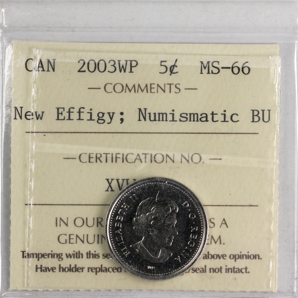 2003WP New Effigy Canada 5-cents ICCS Certified MS66 Numismatic BU