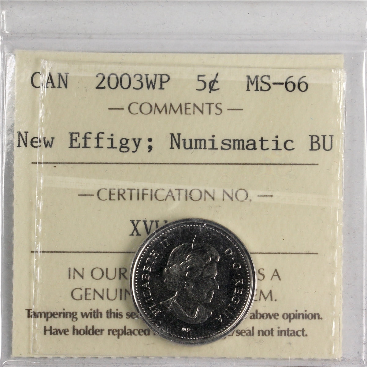 2003WP New Effigy Canada 5-cents ICCS Certified MS66 Numismatic BU