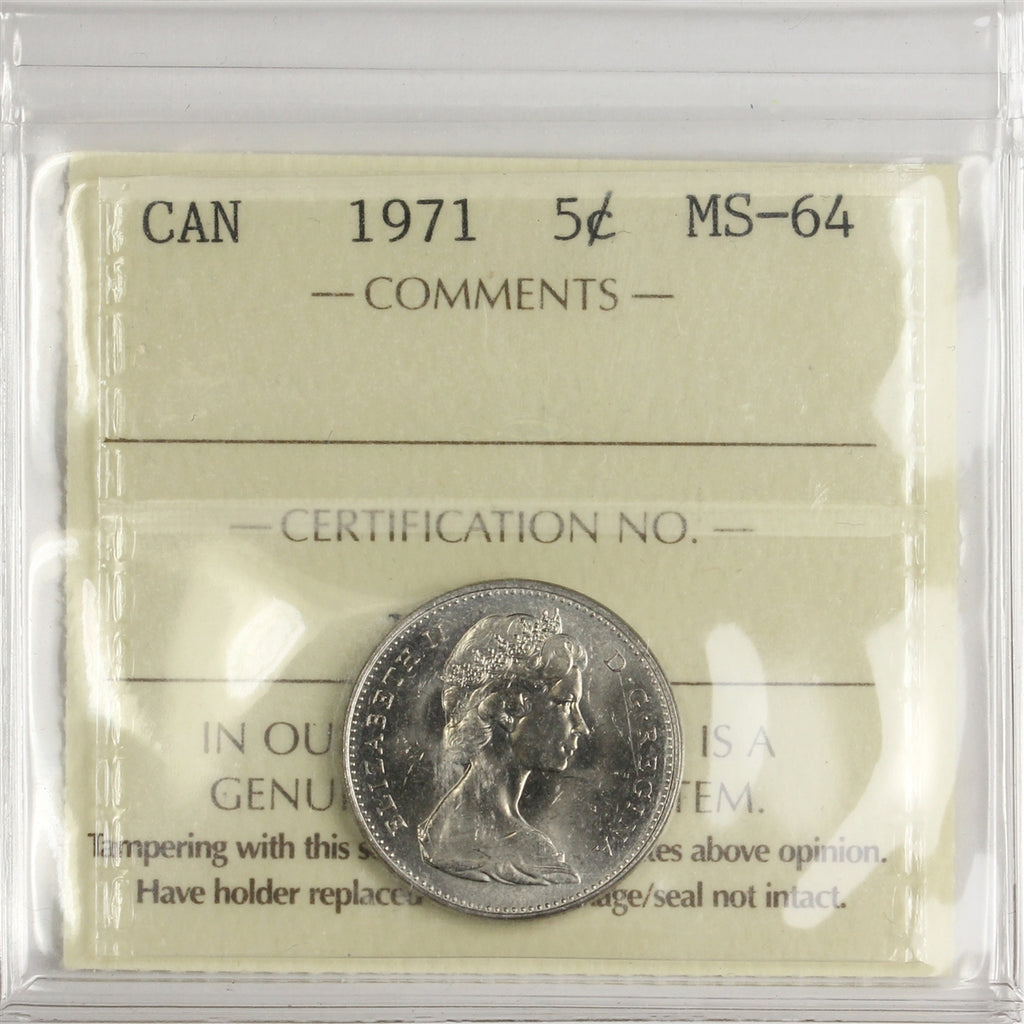 1971 Canada 5-cents ICCS Certified MS64
