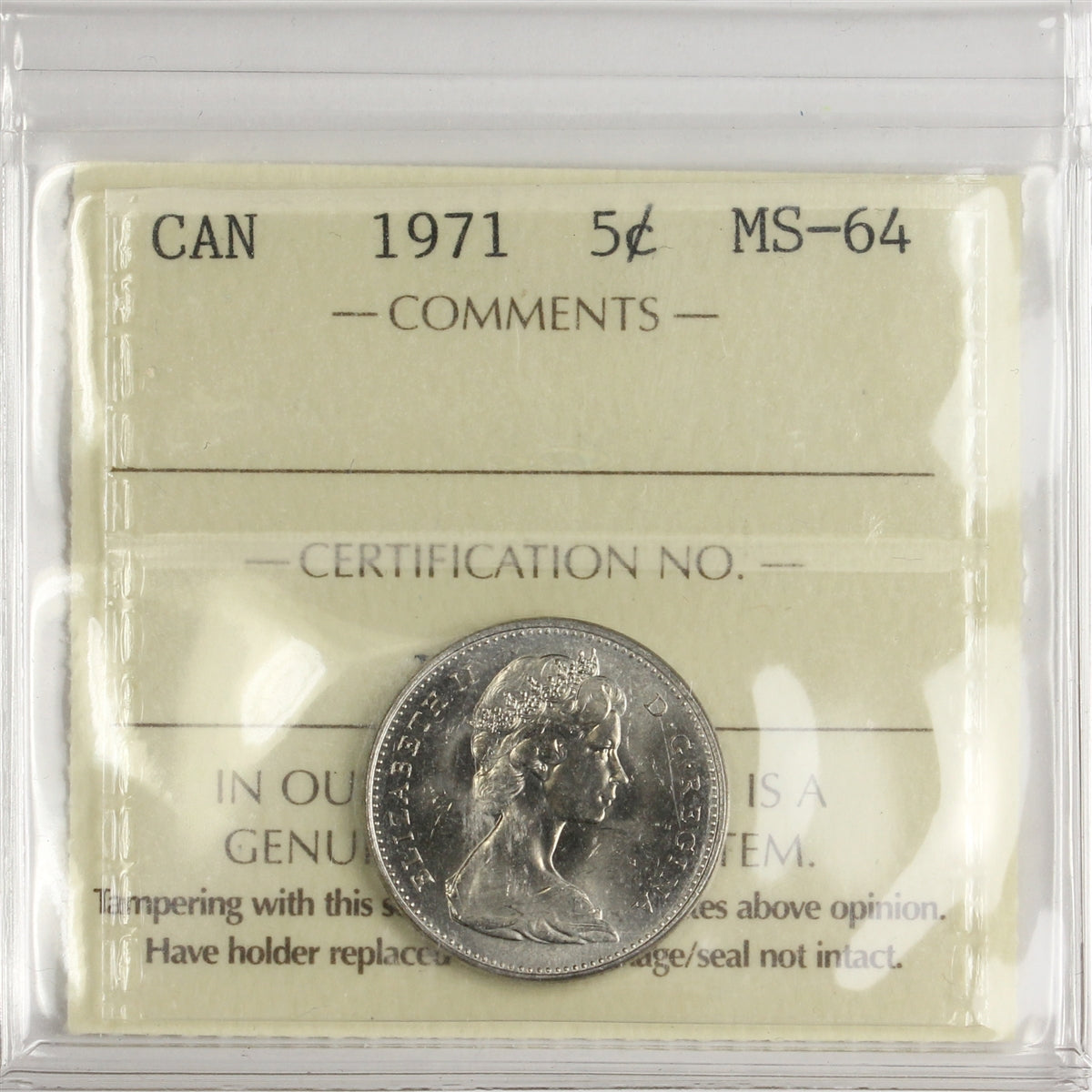 1971 Canada 5-cents ICCS Certified MS64