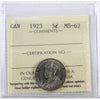 1923 Canada 5-cents ICCS Certified MS62 (XFV 103)