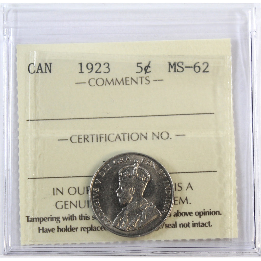 1923 Canada 5-cents ICCS Certified MS62 (XFV 103)