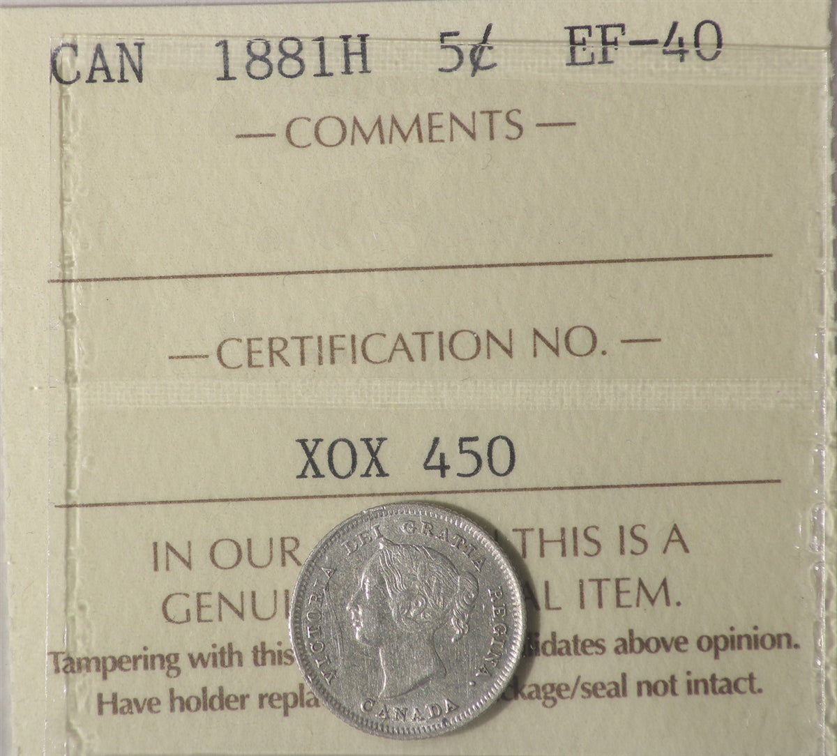 1881H Canada 5-cents ICCS Certified EF40