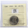 1922 Far Rim Canada 5-cents ICCS Certified AU55
