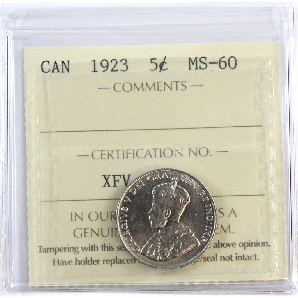 1923 Canada 5-cents ICCS Certified MS60