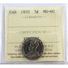 1935 Canada 5-cents ICCS Certified MS60