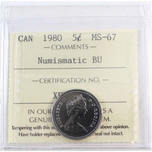 1980 Canada 5-cents ICCS Certified MS67 NBU